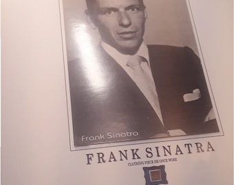 FRANK SINATRA worn CLOTHING piece & random vintage postcard on 8x10 paper, relic, rare