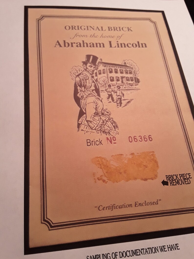 Véritable pièce de BRIQUE d'Abraham Lincoln provenant de sa maison de Springfield, dans l'Illinois, dans l'Illinois, maison assassinée par le président en 1865, document rare image 6