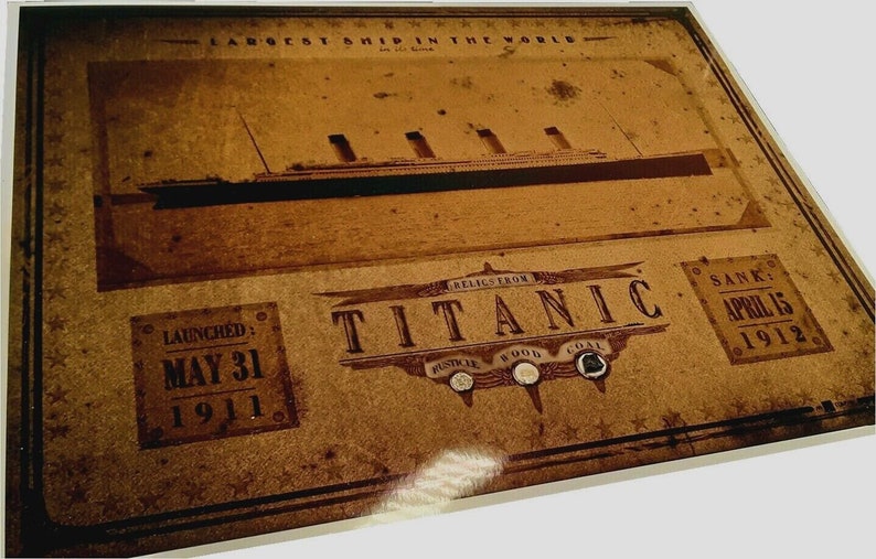 Artefacts TITANIC réels, RELIQUES, charbon, bois, morceaux de rusticle, taches, authentiques, restes, partie, rouille de coque en acier, partie, rms Titanic 8x10 image 1