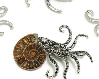 Legering fossiele octopus broche - natuursteen broche - steampunk broche pin - gastropod fossiele broche - verzilverd - 67 x 53 x 12 mm - EE9208