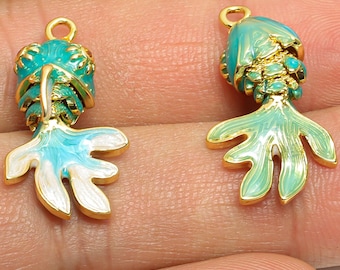 Dainty Cloisonne Enamel Fish Charm - Brass Colorful Movable Fish Charm - Active Fish Pendant  - 18K Real Gold Plating - 25x14x7mm - RGP10450