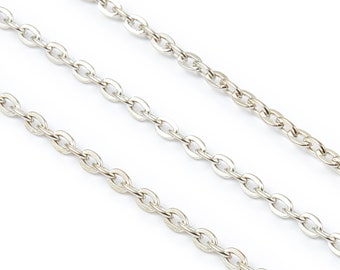 Flat Soldered Cable Chain - Iron Chain - Silver Tone Plated - Soldered Link Chain - 0.15" x 0.11" x 0.02" -  Jewelry Making - CC1113S