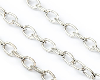 Cable Chain - Silver Tone Plated Iron Chain - Unsoldered Link Chain - 0.28" x 0.16" x 0.04" - Necklace Bracelet Jewelry Making - CC1114S