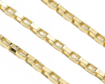 Brass Rectangle Paper Clip Layering Chain - 18 Real Gold Rectangle Openlink Chain - Flat Cable Chain 0.29" x 0.16" x 0.10" RGP3949