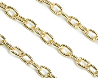 Cadena de cable de oro -Cadena de hierro chapada en oro real de 18 quilates -Cadena de eslabones abiertos - Cadena de cable 0.28 "x 0.16" x 0.04" - Fabricación de joyas de pulsera RGP4300