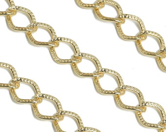 Gold Textured Diamond Cable Chain - 18K Real Gold Plated Iron Chain - Hammered Unsoldered Curb Chain- 0.35" x 0.42" x 0.03" - RGP4294