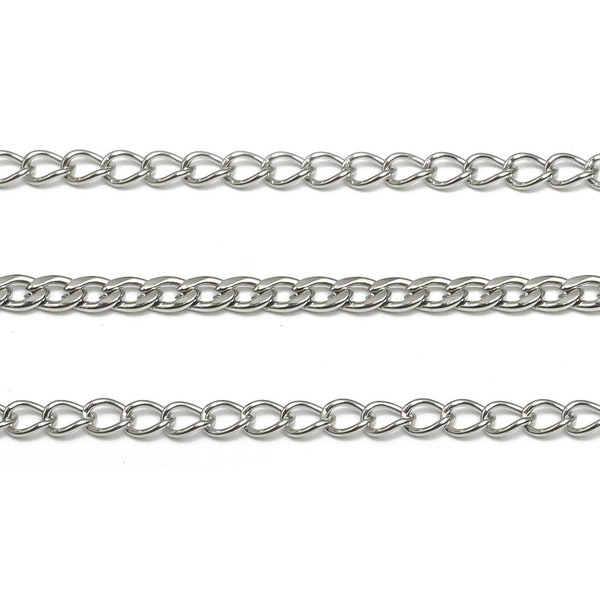 Steel Cube Chain - 304 Stainless Steel Curb Chain - Silver Tone Open Link Curb Chain - Soldered Cuban chain - Faceted Curb Chain