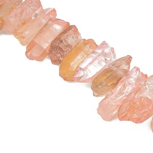 Tangerine Aura Points Faceted Stone - 39cm / 1 strand - Quartz Crystal Spike Stone - Natural Stone Beads - 26x9.53x8.23mm - NS1857J