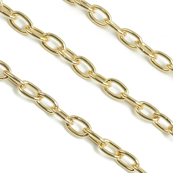 Gold Cable Chain -18K Real Gold Plated Iron Chain -Open Link Chain - Cable Chain 0.28" x 0.16" x 0.04" - Bracelet Jewelry Making RGP4300