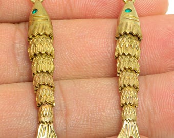 Movable 3D Articulated Fish Charm - Brass Green Zircon Fish Charm - DIY Bracelet Necklace Jewelry Making - Marine Pendant - 43x6x5mm-PP11125