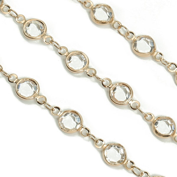 Glass Bead Chain - KC Gold Tone  Plated Brass Chain - Soldered Round Beaded Chain - For Necklace Bracelet 0.52" x 0.27" x 0.12" CC1207G