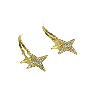 Brass Star Earring Stud - Raw Brass North Star Post - Cubic Zircon Star Earring Post - Zircon Star Dangle Earring Post - 30x18x1mm - PP8811