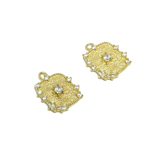 Brass Rectangle Earring Charm - Brass Zircon Earring Charm - Brass Textured Geometry Zircon Pendant - Jewelry Supplies -14.77x12x2mm- PP8641