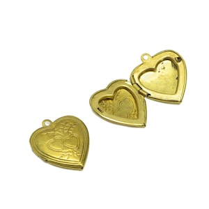 Brass Heart Locket Charm - Raw Brass Engraved- Antique Vintage - Antique Looking Locket - Vintage Looking Locket- 23x20x5mm - PP8939