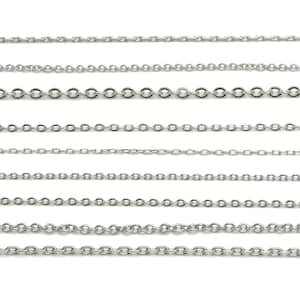 Stahlseilkette - Silberfarbene Mini Oval Rechteck Seilkette - Runde Glieder Seilkette - Facettierte Seilkette - Edelstahl 304 Kette