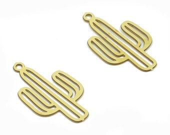 8pcs-Brass Cactus Charm silver tone available bronze tone desert plant charm