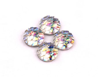 CB1001A Silver Cabochons Mermaid Cabochons 8mm Iridescent Fishscale Cabochons Jewelry Supplies