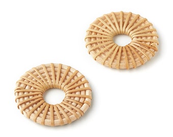 Jewelery Handmade 52.2x52.2x4.14mm Wooden Straw Earring RT1047 Round Shaped Rattan Pendant Handwoven Rattan Earrings