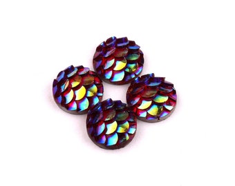 CB1001A Silver Cabochons Mermaid Cabochons 8mm Iridescent Fishscale Cabochons Jewelry Supplies