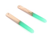 Epoxy Cherry Wood Pendant - Green Stick Shaped Epoxy Pendant - Cherry Wood Pendant for Necklace and Earrings- 62x7.95x4mm - BB1050B