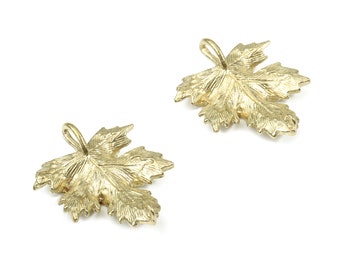 6pcs x Shiny Brass Maple Leaf Leather Sliders Spacers Beads for 7mm Flat Cord 14674BR Nickel Free Lead Free