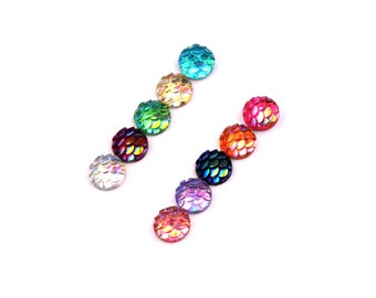 CB1001A Silver Cabochons Mermaid Cabochons 8mm Iridescent Fishscale Cabochons Jewelry Supplies