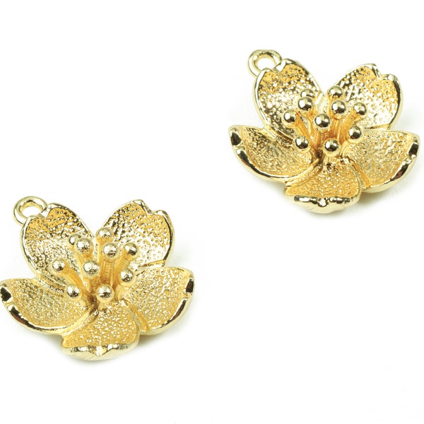 Brass Water Lily Earring Charms - Gold Flower Pendant - 18K Real Gold Plated Brass - Jewelry Supplies - 19.31x16.31x1.57mm - RGP2532