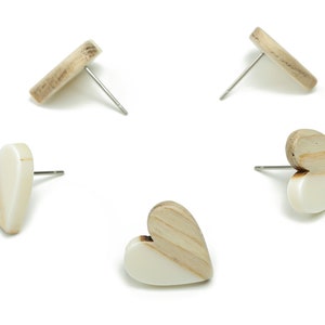 Resin Heart Earring Stud - Plain Wood Heart Post - 316 Surgical Stainless Steel Stud - Jewelry Making Supplies - 14.76x14.3x3.12mm - BB1133B