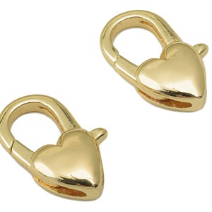 Brass Heart Lobster Clasp - Brass Heart Lobster Clasps - Parrot Closp - 18K Real Gold Plating - Jewelry Making - 15.25 x9.21 x4.5mm- RGP6126