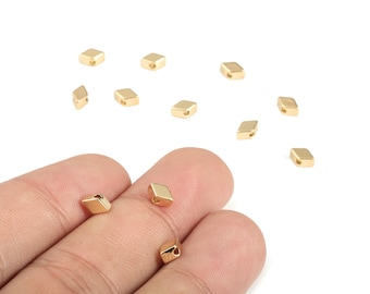 Brass Diamond Shape Beads – Blank Diamond Spacer Beads - 18K Real Gold Plated Brass - Jewelry Making Supplies - 5.96x3.72x2.67mm - RGP3140