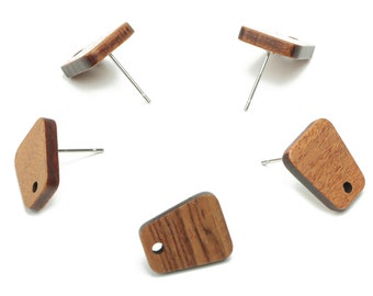 Walnut Wood Trapezoid Earring Stud - Walnut Wood Trapezoid Post - 316 Surgical Stainless Steel - Jewelry Supplies - 14.1x11.8x2.5mm - BB1239