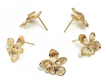 Brass Flower Earring Post - Gold Flower Stud - 18K Real Gold Plated Brass - Brass Stud - Jewelry Supplies - 18.29x17.79x2.21mm - RGP3658