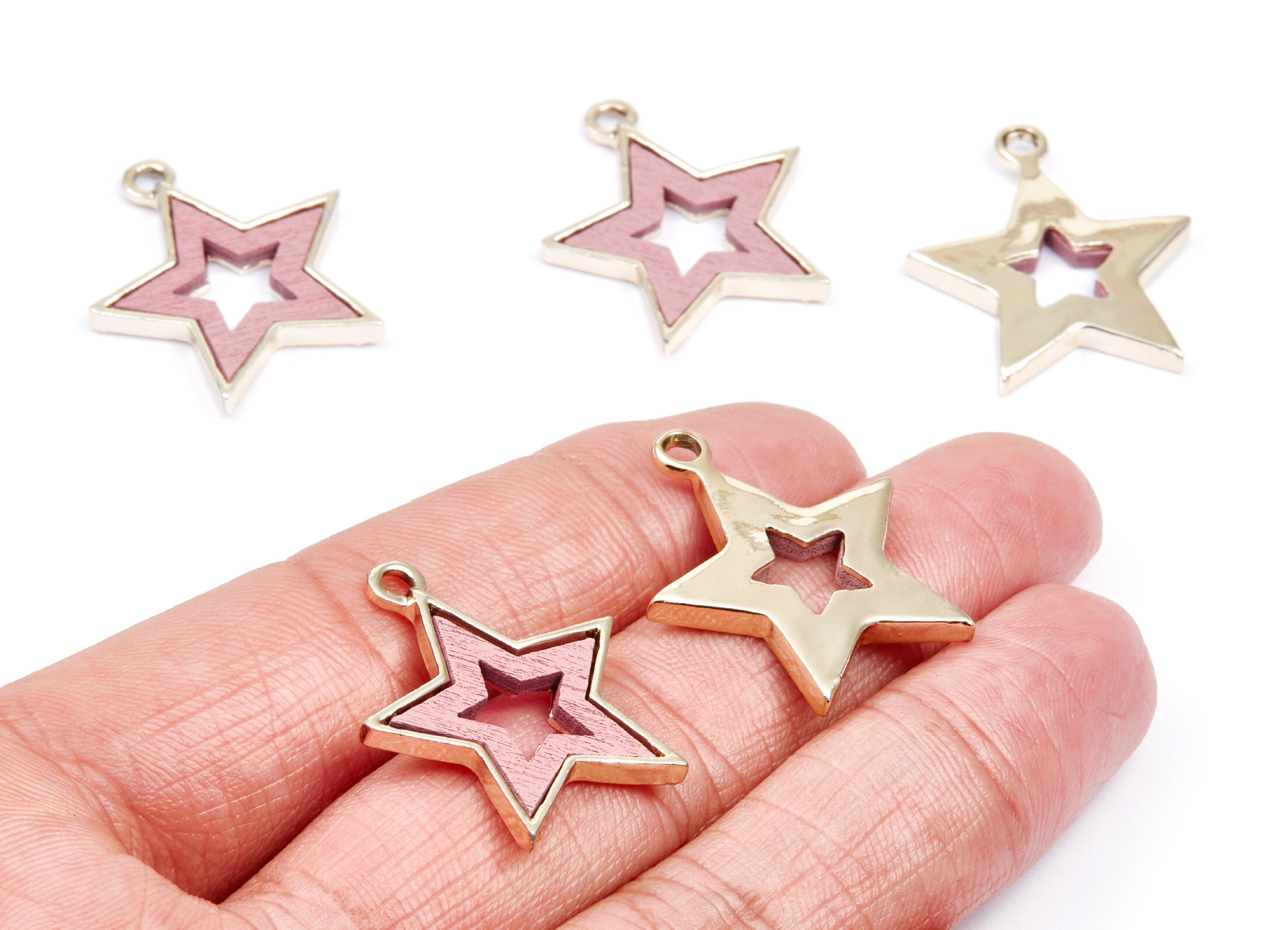 Star Shaped Charms - Zinc Alloy Earring Findings - Gold Tone