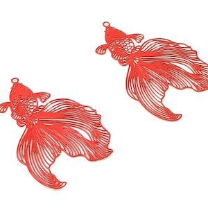Red Goldfish Brass Pendant - Brass Goldfish For Necklace Earring Charms - Jewellery Supplies - Color Code: J19 - 49x31x0.4mm - JJB5587-J19