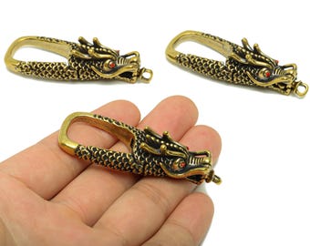 Brass Claw Clasps - Raw Brass Dragon Clasps - Keyring Clasp Figure - Antique Looking Clasp - Zircon Dragon Clasp - 65.82x23.8x17mm - PP8719