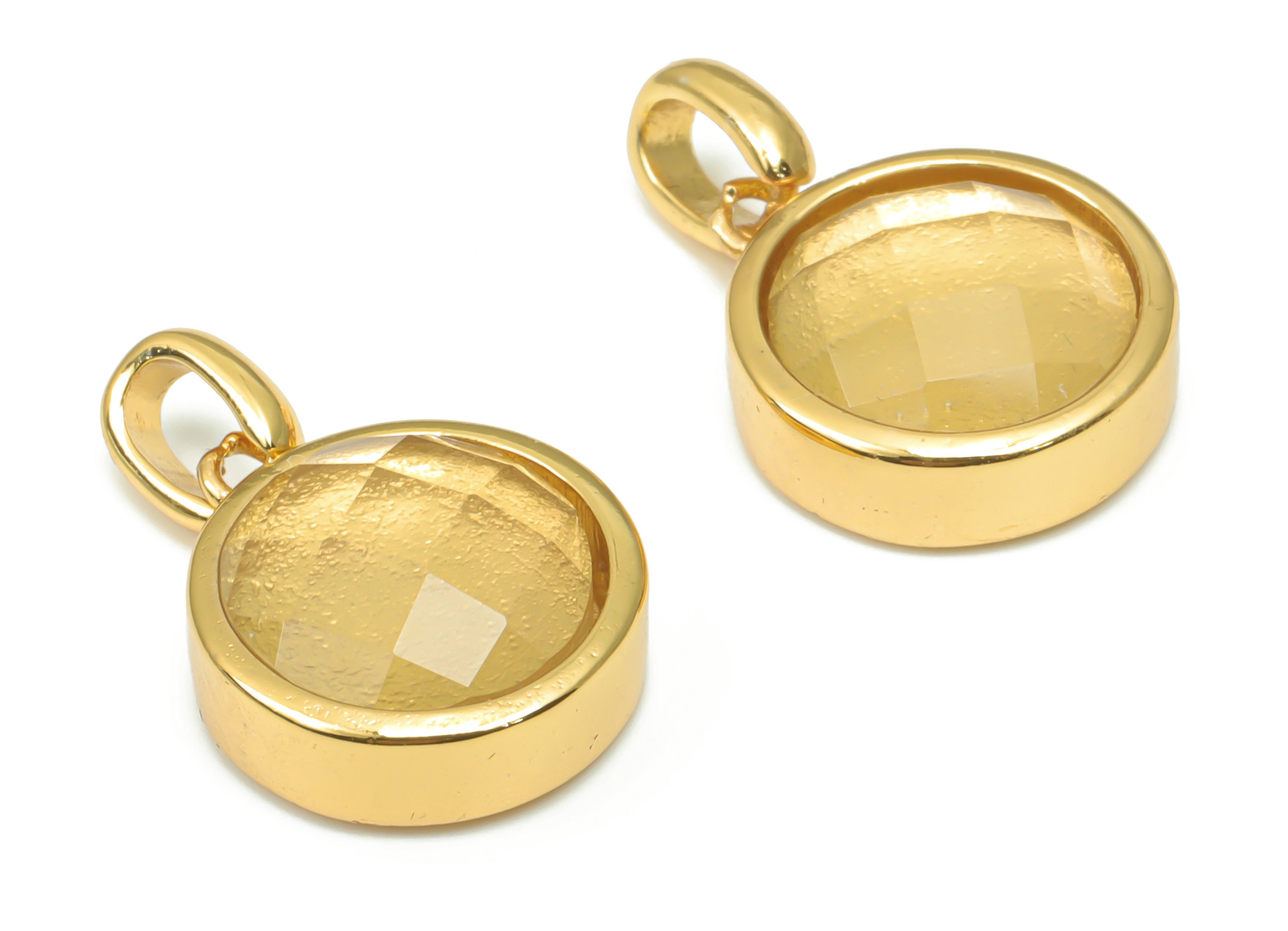 アクセサリー user_0f36d054 Lemon Quartz Natural Stone Faceted Round Charms With Loop