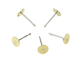 Earring Post Stud With Raw Brass Head - 6*12 - 304 Stainless Steel Earring Posts - Jewellery Supplies - 11.83x6.03mm - PP3107