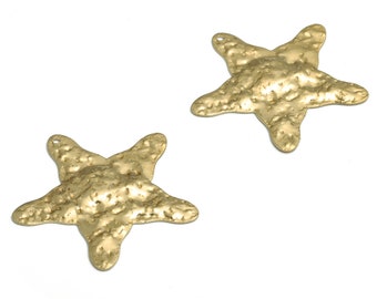 Brass Hammered Star Earring Charms - Raw Brass Star Pendant - DIY Jewelry Making Supplies - 35.96x35.93x1.85mm - PP4714