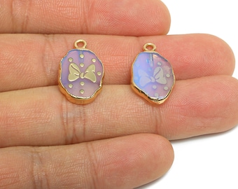 Opal Oval Bow Pendant - Brass Polka Dot For Handmade Necklace - Cute Bow and Dots Charm - 18K Real Gold Plated - 22x13x3.63mm - NS2868