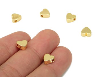 Gold Heart Beads – Brass Heart Spacer Beads – Bracelet Beads - 18K Real Gold Plated Brass - Jewelry Making - 7.84x7.8x3.2mm - RGP4461