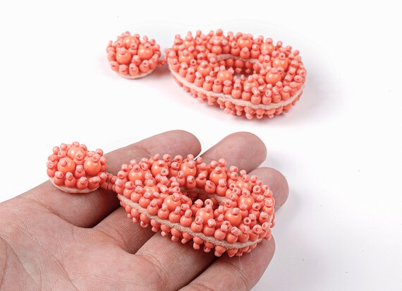 Beaded Drop Earring Charms - Japanese beads - Handmade Beaded Pendant - Double-sided beaded Earrings - 76x36.5x15.5mm - TH1060