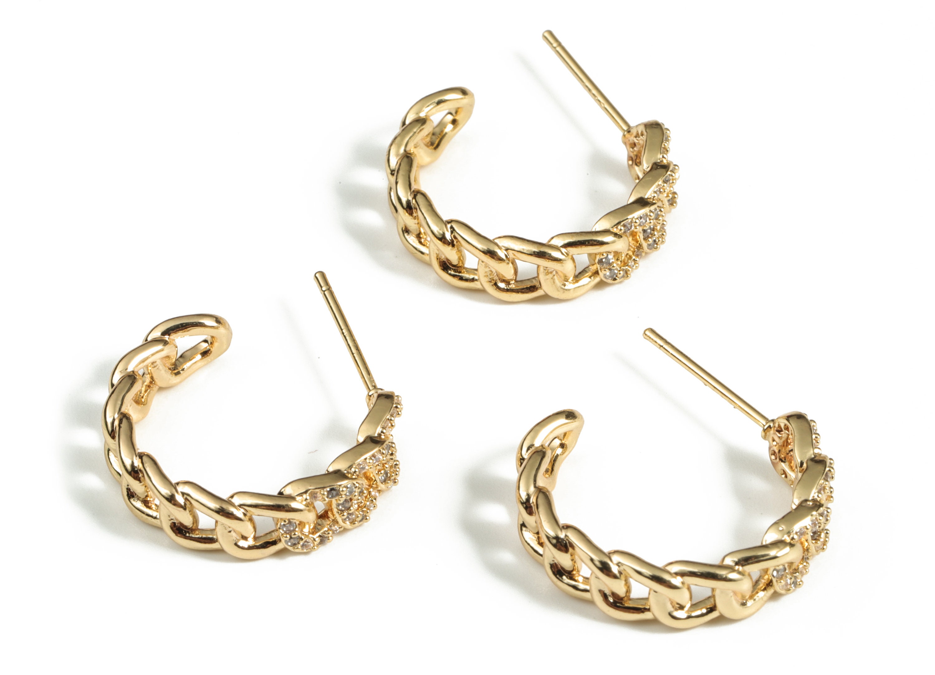 Brass C Wave Earring Post With Zircon - Gold C Wave Earring Brass C Wave Earring Post With Zircon - Gold C Wave Earring