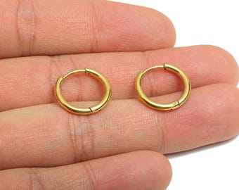 2*16mm Stainless Steel Hoop Earring - Minimalist Huggie Hoop Earring - Classic Clasp Hoop - Gold Plating Steel - 16x16x2mm - SS1717-12G
