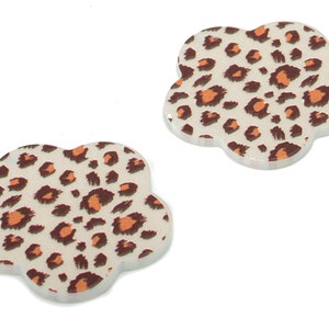 Acrylic Leopard Print Flower Earring Charms - Acrylic Flower Pendant - Printing Textured - Jewelry Supplies - 29.51x29x1.86mm - AC2479B