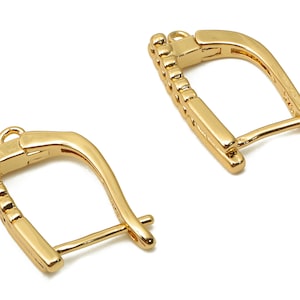 Brass Textured Earrings Clasps - Brass Bar hoop With Loop -Clasps Earrings - 18K Real Gold Plated - 17.75x11.54x1.44mm - RGP4805