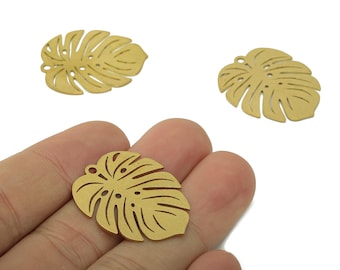 Brass Monstera Earring Charms - Raw Brass Leaf Earrings - Leaves Pendant With Loop - Botanical Charm - 29.6x24.8x0.63mm - PPA5674
