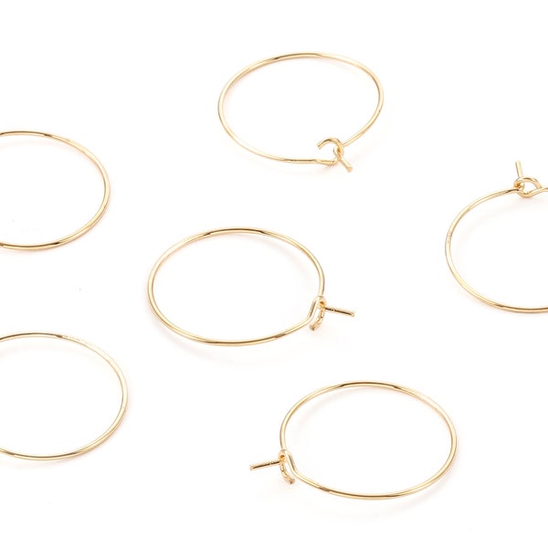 Brass Earring Circle Hoops - Brass Earring Circles Ear Wire - 18K Real Gold Plated Brass - Jewelry Supplies - 24.98x20.27x0.73mm - RGP1204
