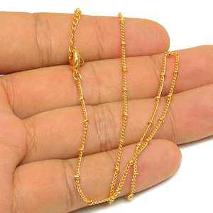0.135 Finished Ball Curb Chain - Gold 42+6cm Rondella Beaded Curb Chain - Brass Curb Chain - For Necklace - 18K Real Gold Plating - RGP7470