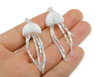 Beaded Crystal Jellyfish Earring Charm - Colorful Marine Life Keychain Pendant - Handmade PVC Charm - Jewelry DIY - 61x17.8x17mm - AC2669C