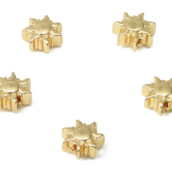 Gold Sun Beads – Brass Sun Spacer Beads – Bracelet Beads - 18K Real Gold Plated Brass - Jewelry Making Supplies - 7.77x7.77x3.84mm - RGP4481